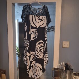 SHEIN Black and White Rose High Low Dress
